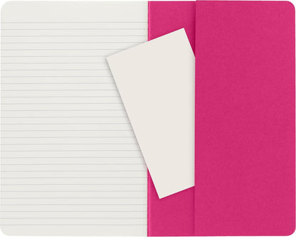 Moleskine Cahier Journal, Set 3 Notebooks with Ruled Pages, Cardboard Cover with Visible Cotton Stiching, Colour Kinetic Pink, Large 13 x 21 cm, 80 Pages