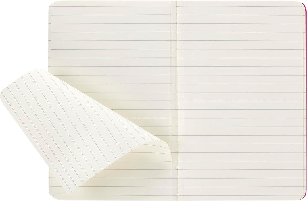Moleskine Cahier Journal, Set 3 Notebooks with Ruled Pages, Cardboard Cover with Visible Cotton Stiching, Colour Kinetic Pink, Pocket 9 x 14 cm, 64 Pages