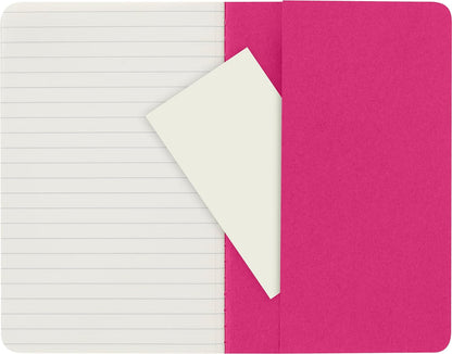 Moleskine Cahier Journal, Set 3 Notebooks with Ruled Pages, Cardboard Cover with Visible Cotton Stiching, Colour Kinetic Pink, Pocket 9 x 14 cm, 64 Pages