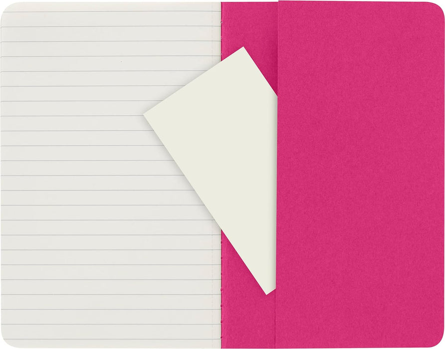 Moleskine Cahier Journal, Set 3 Notebooks with Ruled Pages, Cardboard Cover with Visible Cotton Stiching, Colour Kinetic Pink, Pocket 9 x 14 cm, 64 Pages