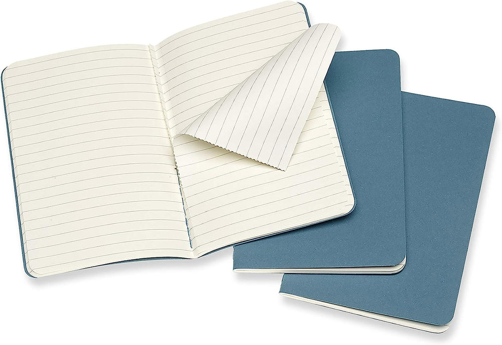 Moleskine Cahier Journal, Set 3 Notebooks with Ruled Pages, Cardboard Cover with Visible Cotton Stiching, Colour Brisk Blue, Pocket 9 x 14 cm, 64 Pages