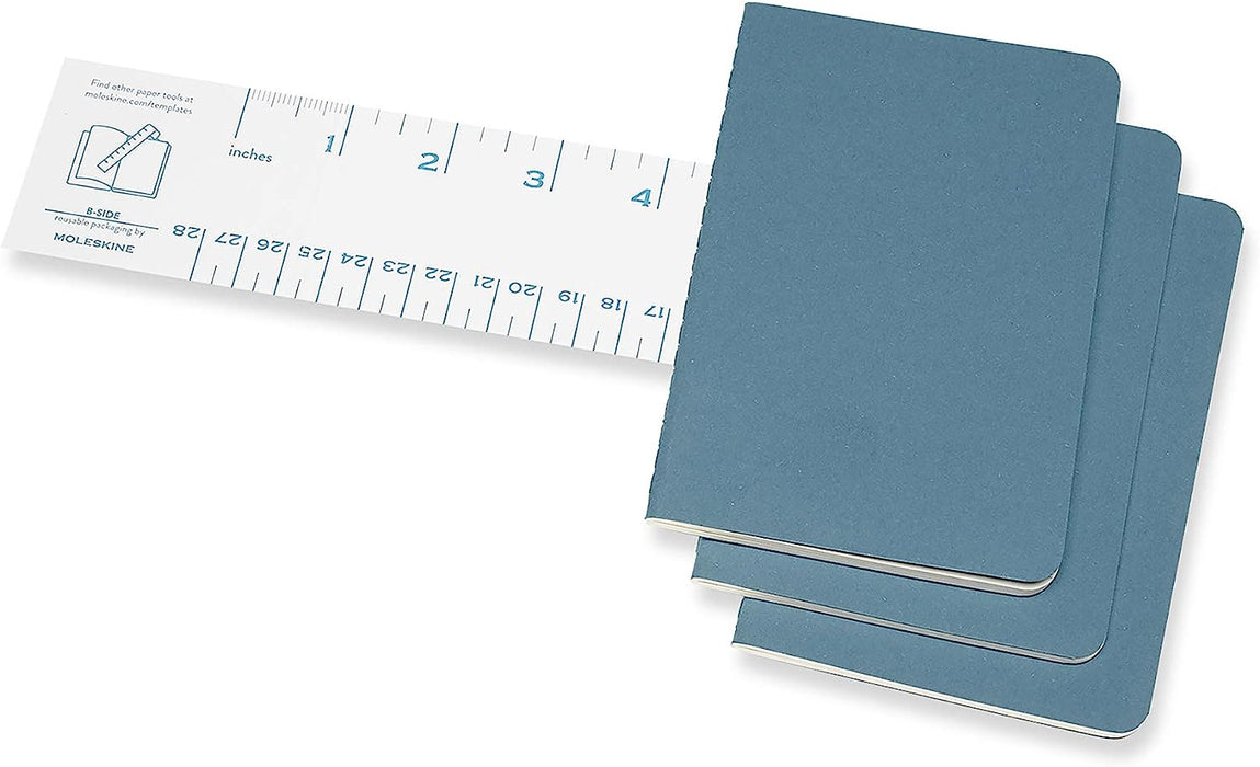 Moleskine Cahier Journal, Set 3 Notebooks with Ruled Pages, Cardboard Cover with Visible Cotton Stiching, Colour Brisk Blue, Pocket 9 x 14 cm, 64 Pages