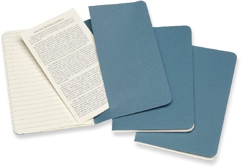 Moleskine Cahier Journal, Set 3 Notebooks with Ruled Pages, Cardboard Cover with Visible Cotton Stiching, Colour Brisk Blue, Pocket 9 x 14 cm, 64 Pages