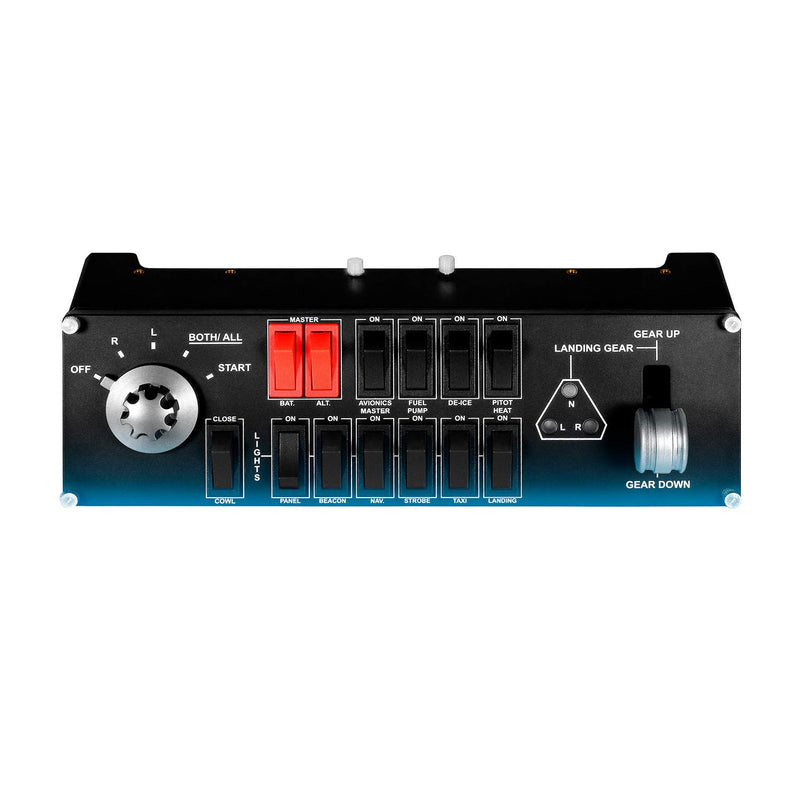 Logitech G Saitek Pro Flight Switch Panel, Simulations-Schalttafel für Flug Simulatoren, LCD-Display, Fünf-Stufen Magnetzünder-Drehschalter, Realistische Fahrwerksteuerung, USB-Anschluss, PC - Schwarz