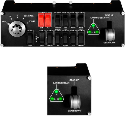 Logitech G Saitek Pro Flight Switch Panel, Simulations-Schalttafel für Flug Simulatoren, LCD-Display, Fünf-Stufen Magnetzünder-Drehschalter, Realistische Fahrwerksteuerung, USB-Anschluss, PC - Schwarz