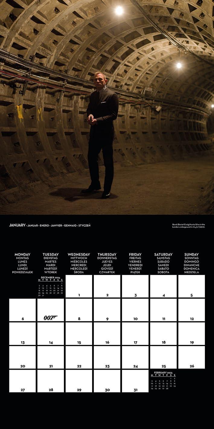 James Bond 2025 Wall Calendar – Exclusive Spy-Themed Art, Iconic 007 Imagery, Stylish 16-Month Planner, Gift for Bond Fans