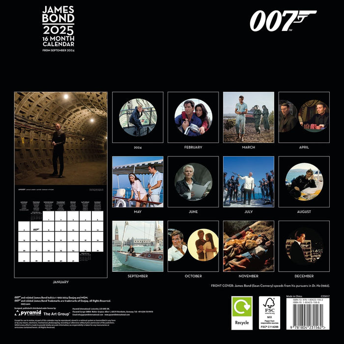 James Bond 2025 Wall Calendar – Exclusive Spy-Themed Art, Iconic 007 Imagery, Stylish 16-Month Planner, Gift for Bond Fans