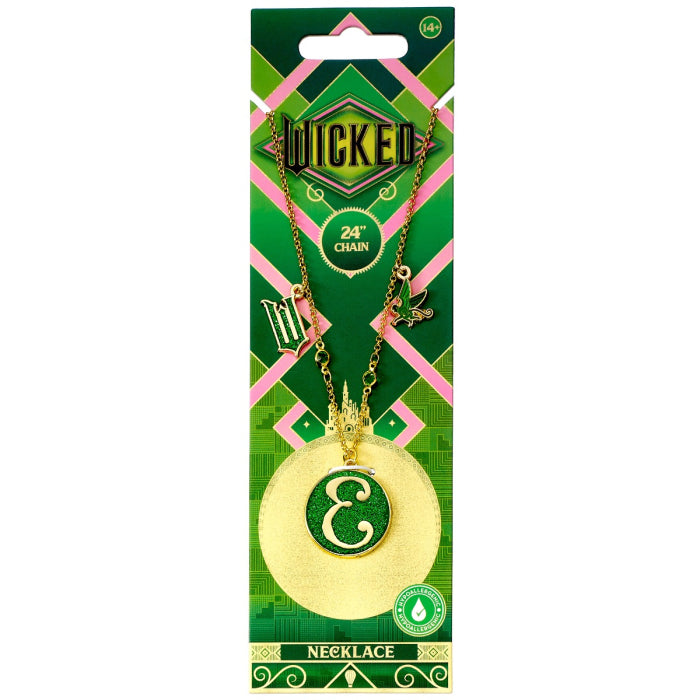 WICKED Elphaba 'E' Icon Green & Gold Necklace with Charm Embellishments