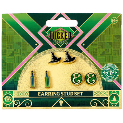 Wicked Elphaba Hat, Potion And E Logo Stud Earring Set