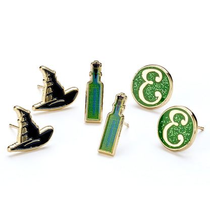 Wicked Elphaba Hat, Potion And E Logo Stud Earring Set