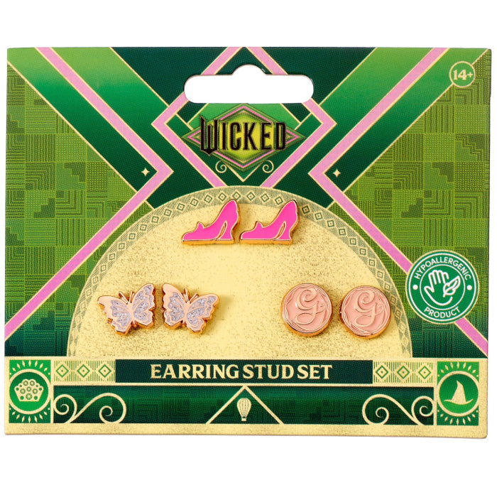Wicked Glinda Set of 3 Stud Earrings - Butterfly, Glinda's Shoes & Glinda 'G'