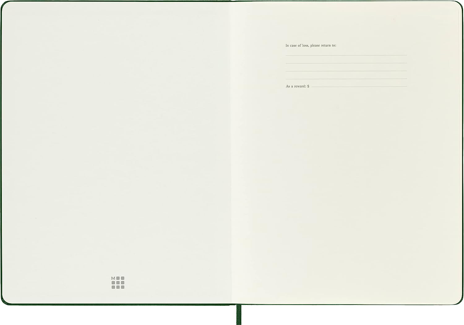 Moleskine Classic Plain Paper Notebook, Hard Cover and Elastic Closure Journal, Color Myrtle Green, Size Extra Large 19 x 25 cm, 192 Pages