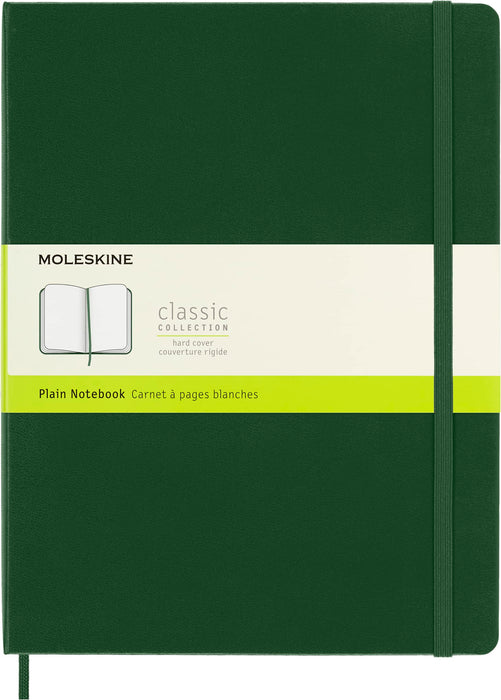 Moleskine Classic Plain Paper Notebook, Hard Cover and Elastic Closure Journal, Color Myrtle Green, Size Extra Large 19 x 25 cm, 192 Pages