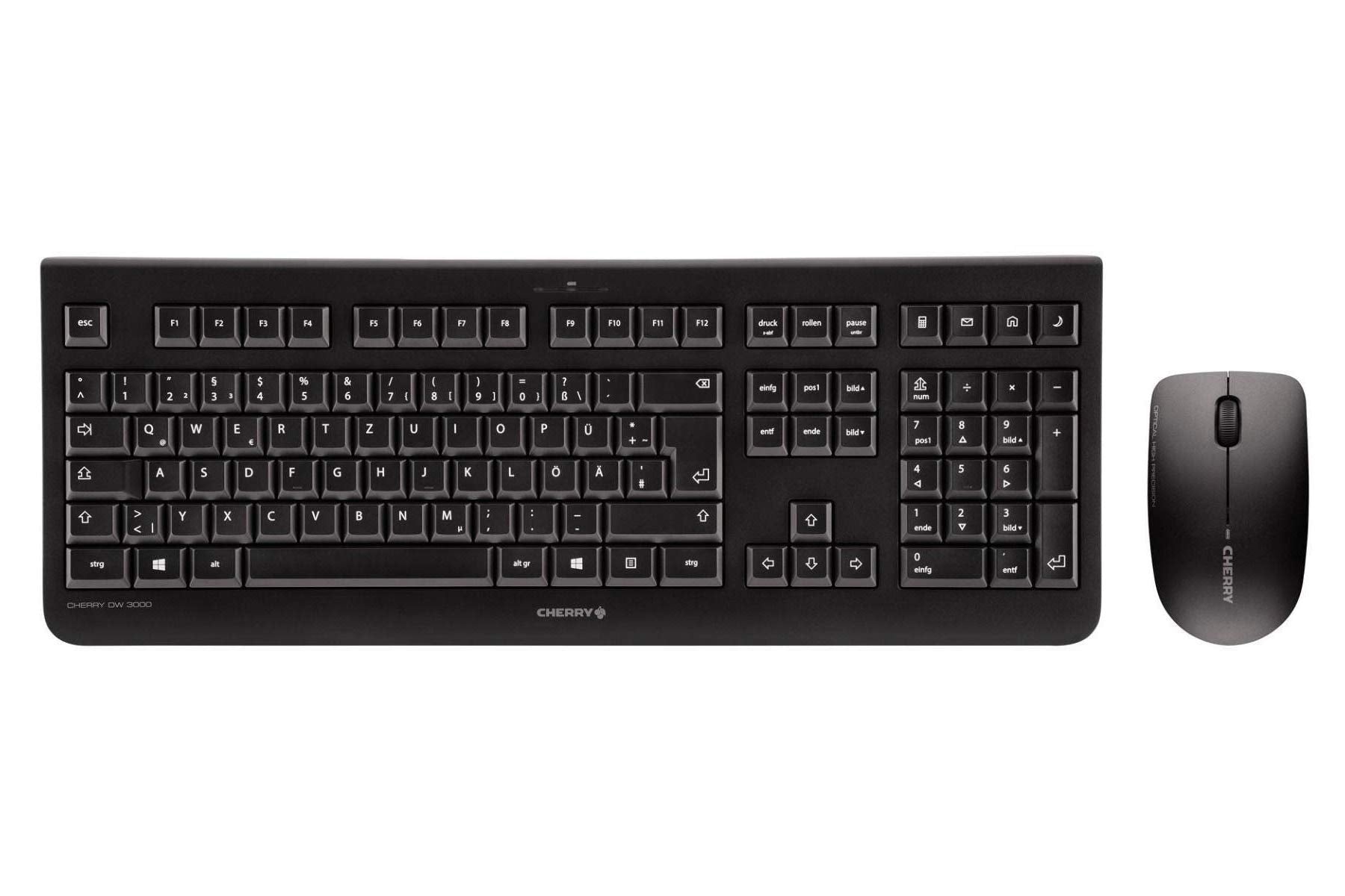 CHERRY DW 3000, Wireless Keyboard And Mouse Set, British Layout, QWERTY Keyboard, Battery Operated, GS Approval, Whisper-Quiet Keystroke