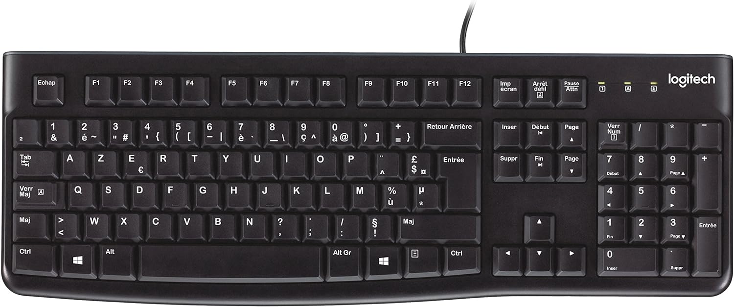 Logitech K120 Wired Business Keyboard, AZERTY French Layout - Black & B100 Wired USB Mouse, 3-Buttons, Optical Tracking, Ambidextrous PC/Mac/Laptop - Black