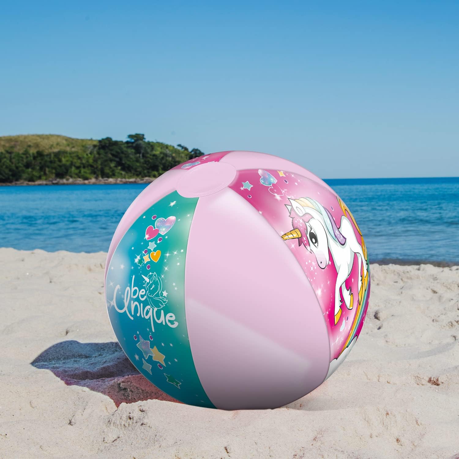 Mondo Toys - UNICORN Beach Ball - strandbal, opblaasbaar 50 cm, versierd in de kleuren - 16779