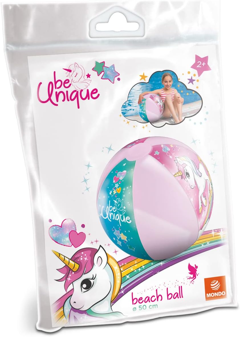 Mondo Toys - UNICORN Beach Ball - strandbal, opblaasbaar 50 cm, versierd in de kleuren - 16779