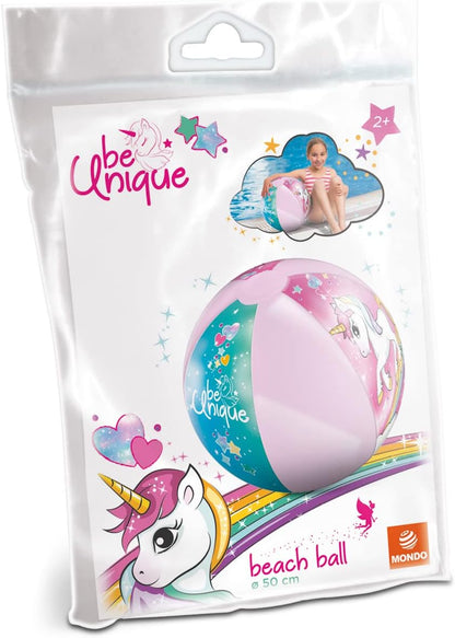 Mondo Toys - UNICORN Beach Ball - strandbal, opblaasbaar 50 cm, versierd in de kleuren - 16779