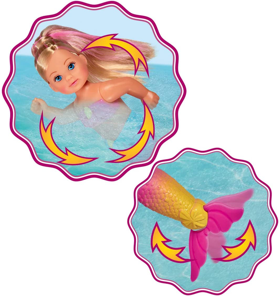 Simba 105733318 Evi Love Swimming Mermaid/Evi the Mermaid/Can Swim/with Fish Figure/Dressing Doll / 12 cm for Children from 3 Years