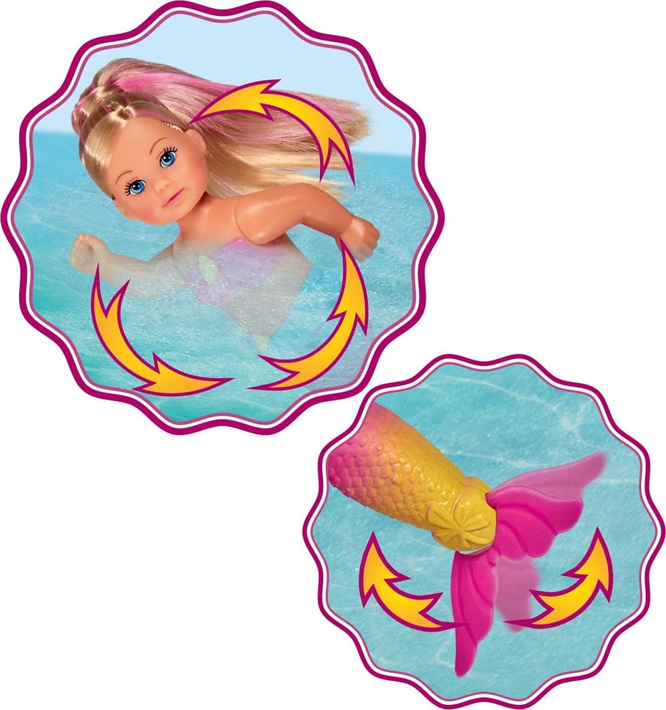 Simba 105733318 Evi Love Swimming Mermaid/Evi the Mermaid/Can Swim/with Fish Figure/Dressing Doll / 12 cm for Children from 3 Years