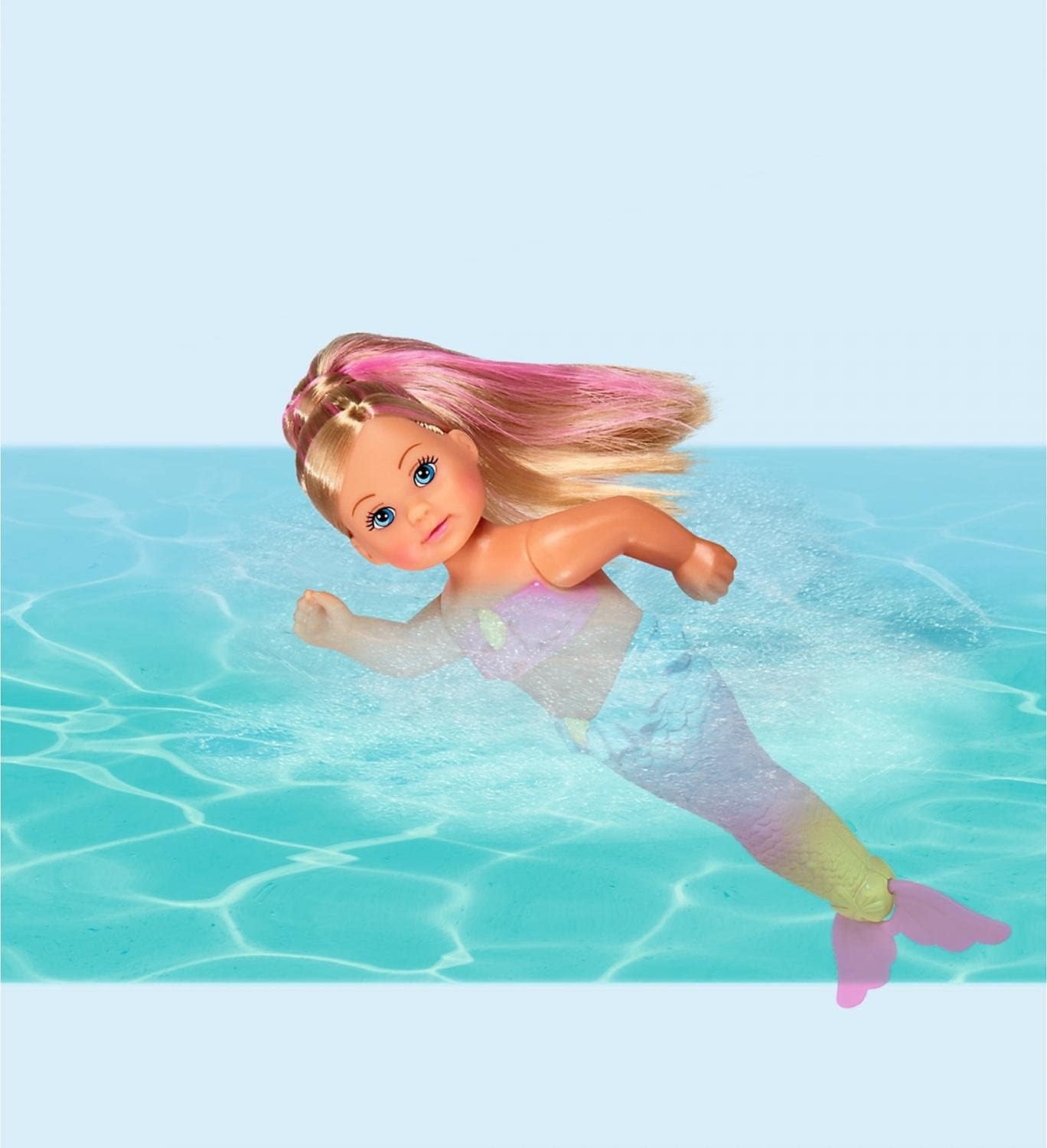 Simba 105733318 Evi Love Swimming Mermaid/Evi the Mermaid/Can Swim/with Fish Figure/Dressing Doll / 12 cm for Children from 3 Years