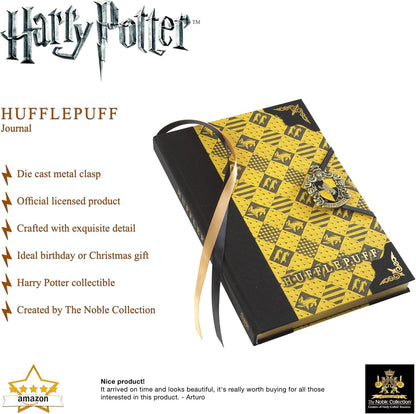 The Noble Collection Harry Potter Hufflepuff Journal - 9.75in (25cm) Hardbound Lined with Gilded Edges and Die Cast Enameled Crest - Officially Licensed Film Set Movie Props Gifts