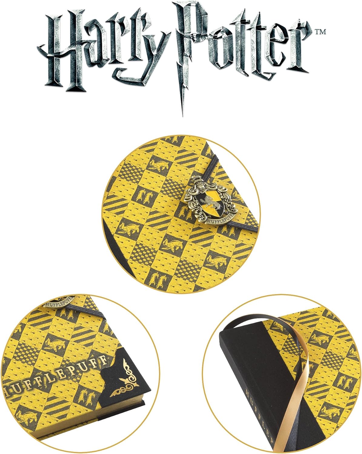 The Noble Collection Harry Potter Hufflepuff Journal - 9.75in (25cm) Hardbound Lined with Gilded Edges and Die Cast Enameled Crest - Officially Licensed Film Set Movie Props Gifts