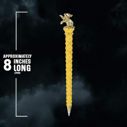 The Noble Collection Harry Potter Gold-Plated Hufflepuff Pen - 8in (21cm) Topped With Hufflepuff House Mascot Officially Licensed Harry Potter Movie Stationery Gifts