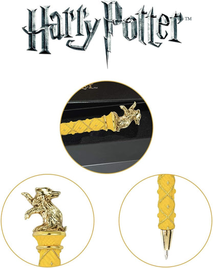 The Noble Collection Harry Potter Gold-Plated Hufflepuff Pen - 8in (21cm) Topped With Hufflepuff House Mascot Officially Licensed Harry Potter Movie Stationery Gifts