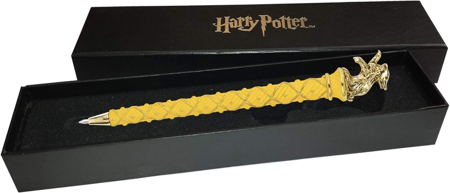 The Noble Collection Harry Potter Gold-Plated Hufflepuff Pen - 8in (21cm) Topped With Hufflepuff House Mascot Officially Licensed Harry Potter Movie Stationery Gifts