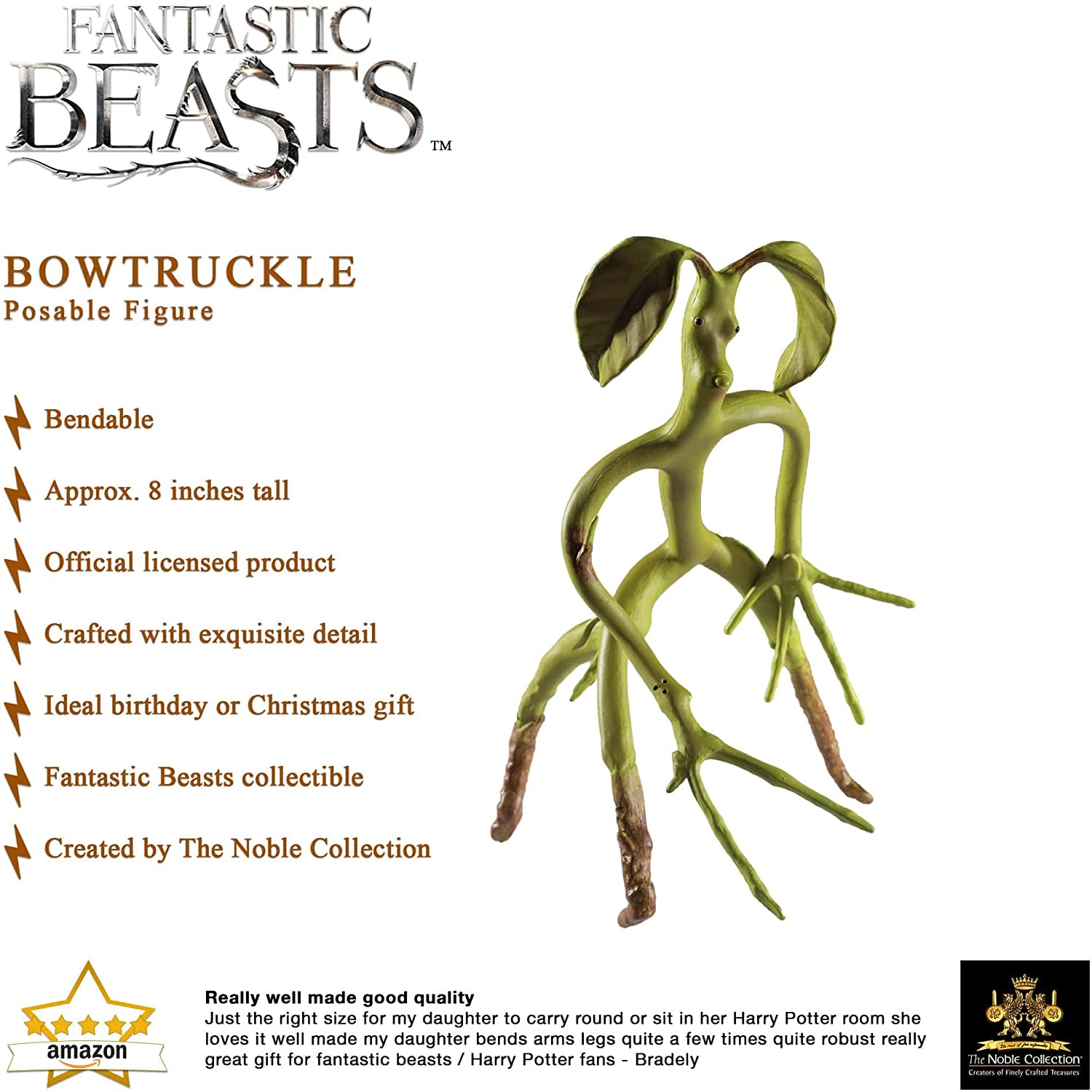 The Noble Collection Fantastic Beasts Bendable Bowtruckle - 8in (20cm) Posable Collectable Doll Figure - Film Set Movie Props - Gifts for Family, Friends & Bowtruckle Fans