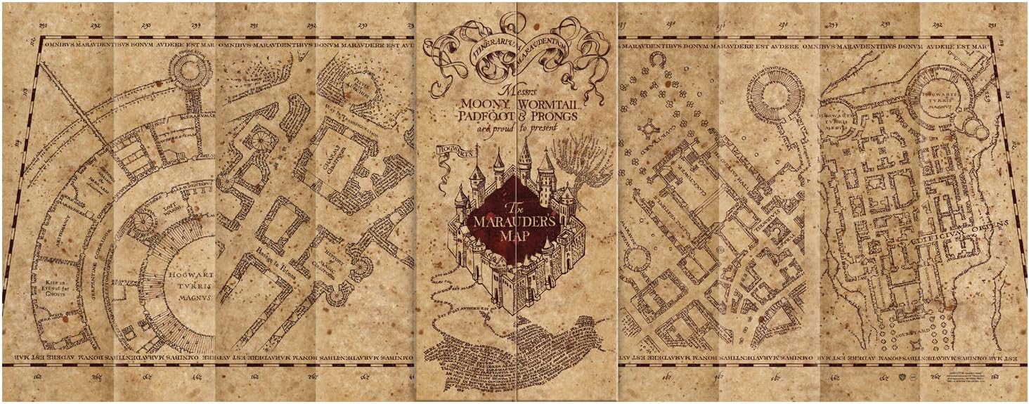 The Noble Collection Harry Potter Marauders Map 1000pc Jigsaw Puzzle - 35 x 13in (89 x 33cm) Oversized Puzzle - Harry Potter Film Set Movie Props Gifts