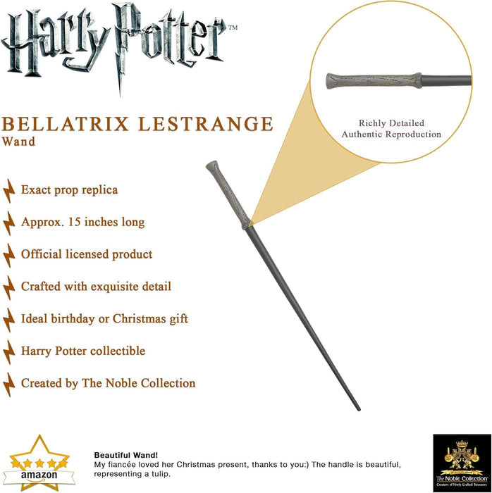 The Noble Collection - Bellatrix Lestrange Wand In A Standard Windowed Box - 15in (37cm) Wizarding World Wand - Harry Potter Film Set Movie Props Wands