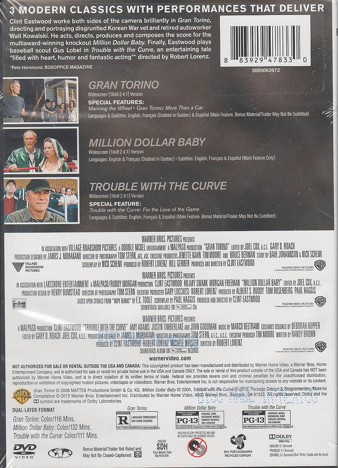 Gran Torino / Million Dollar Baby / Trouble With the Curve (3FE)