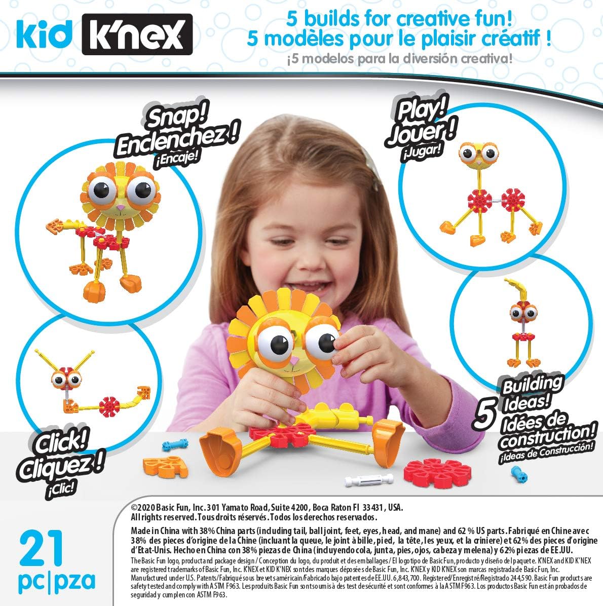 Kid K'NEX | Safari Mates Building Set 5 Model | Kids Craft Set with 21 Pieces | Educational Toys for Kids, Fun Building Toys for Boys and Girls, Construction Toys Ages 3+ | Basic Fun 85613