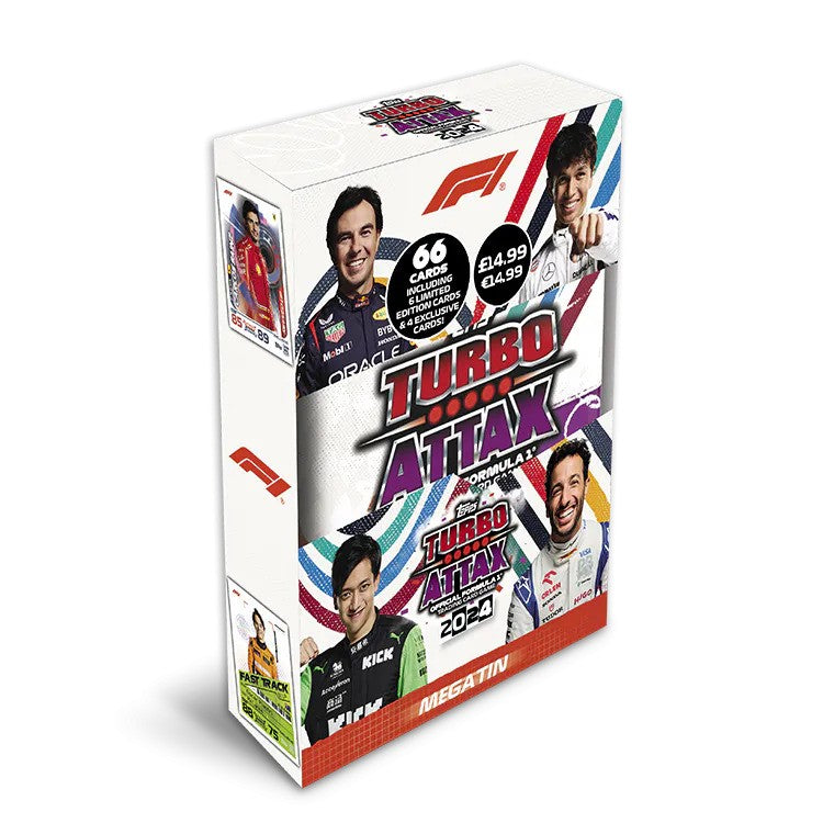 Topps Turbo Attax Formula 1 2024 - Mega Tin - Fast Track - contains 66 cards including 6 LE's and 4 Exclusive 'Fast Track' Cards! Mega Tin Fast Track