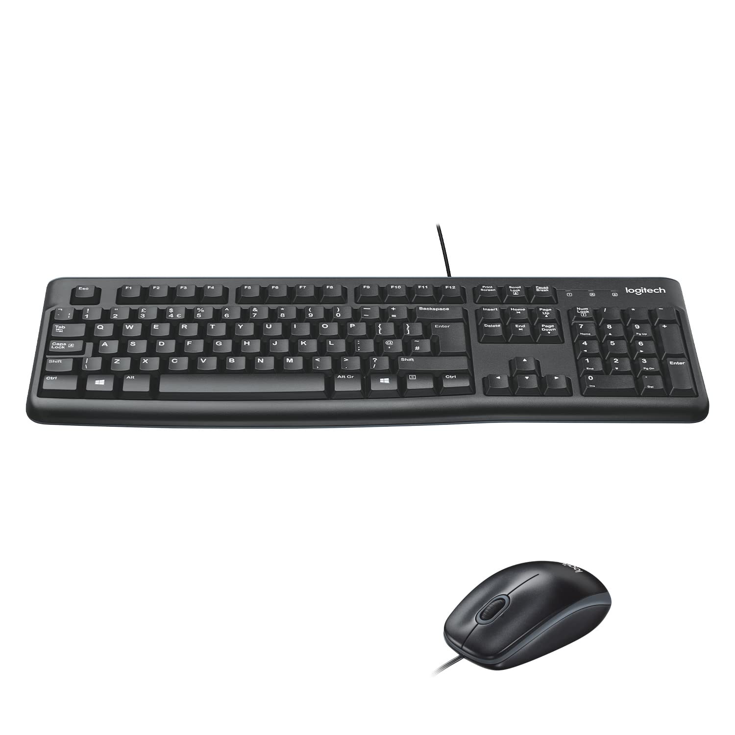 Logitech MK120 Wired Keyboard and Mouse Combo for Windows, Optical Wired Mouse, Full-Size Keyboard, USB Plug-and-Play, Compatible with PC, Laptop, QWERTY UK English Layout - Black