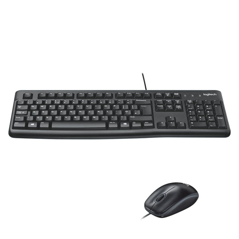 Logitech MK120 Wired Keyboard and Mouse Combo for Windows, Optical Wired Mouse, Full-Size Keyboard, USB Plug-and-Play, Compatible with PC, Laptop, QWERTY UK English Layout - Black