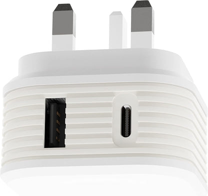Juice 20 Watt Plug To Super Charge Your iPhone, Samsung and many more, USB A and C Dual Port To Fast Charge Smartphones and Tablets,Power Delivery,Compact Design with Sure Grip Technology