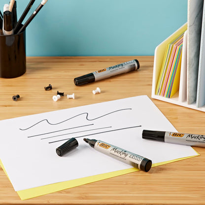 Bic Marking 2000 ECOlutions, Multi-Surface Black Permanent Markers, Ideal for School, Bullet Tip and Quick Drying Ink, Black Box x 12