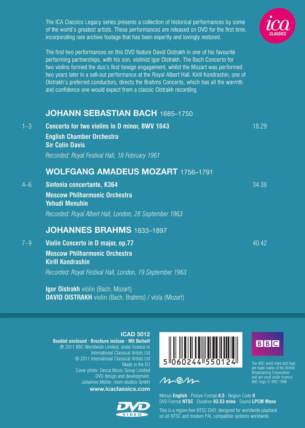 Various: David Oistrakh (Concerto For Two Violins/ Sinfonia Concertante/ Violin Concerto)