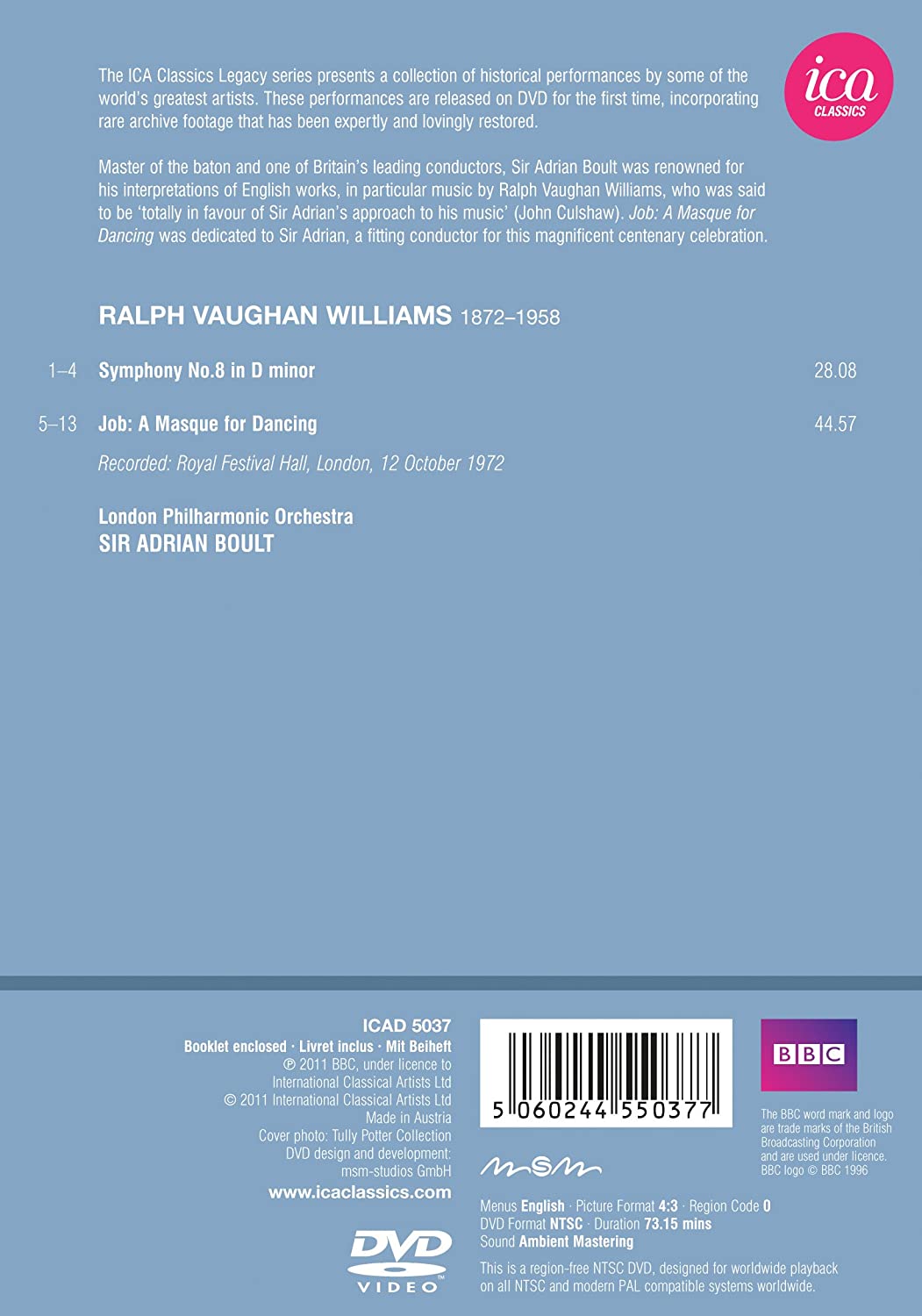 Vaughan-Williams: Adrian Boult (Symphony No. 8/ Job: A Masque For Dancing)