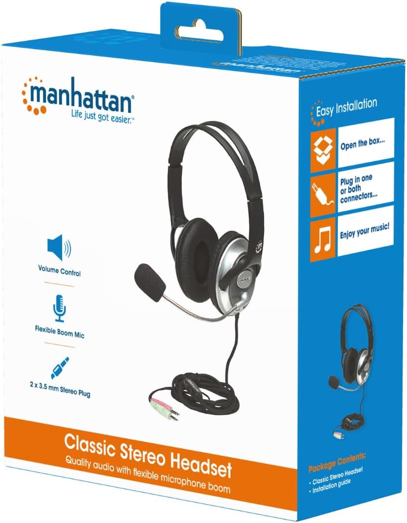 Manhattan Classic Stereo Headset, Quality audio with flexible microphone boom