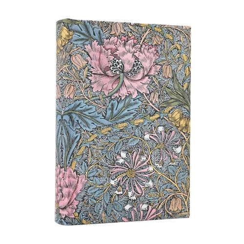 2026 Morris Pink Honeysuckle (William Morris) Mini 12-month Day-at-a-Time Hardcover Flexi Dayplanner 2026 (Elastic Band Closure)