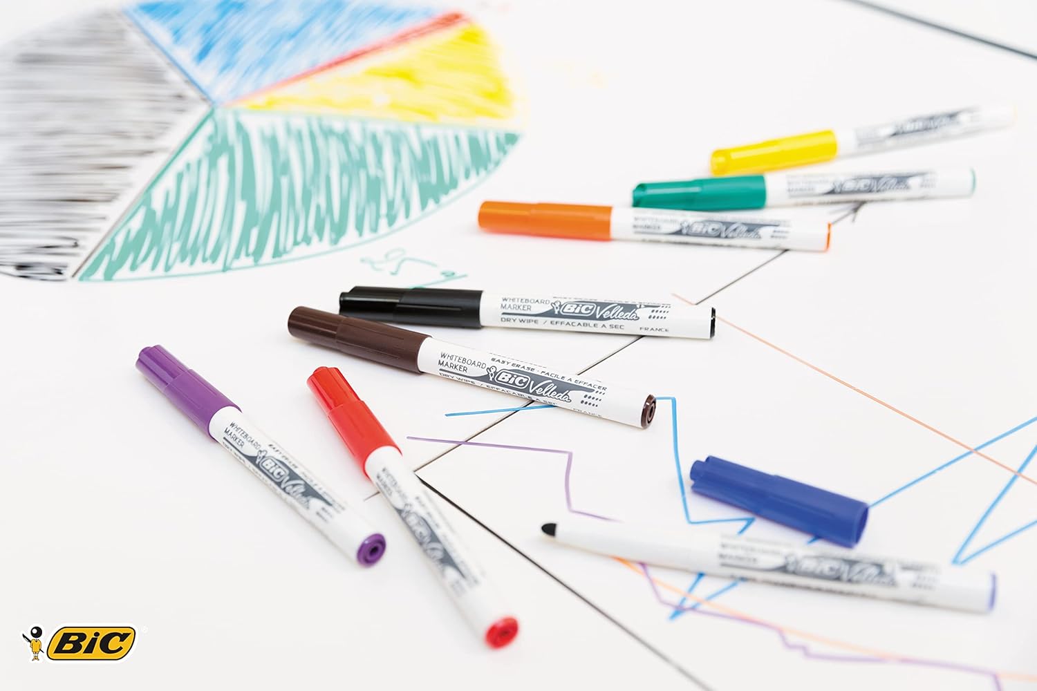 BIC Velleda 1741 - Rotuladores de pizarra blanca, punta media (4.5mm), caja de 4 unidades, colores surtidos