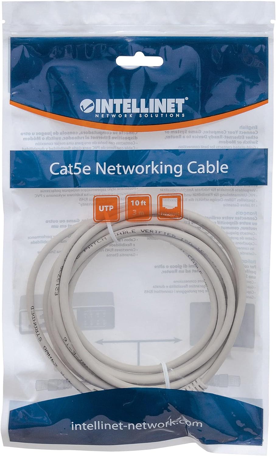 Intellinet Network Patch Cable, Cat6, 1m, Grey, CCA, U/UTP, PVC, RJ45, Gold Plated Contacts, Snagless, Booted, Polybag 1 m Cat6, U/UTP, CCA Grey