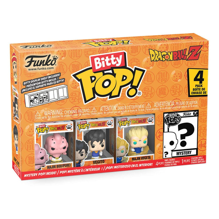 Funko Bitty POP Dragon Ball Z - Kid Buu, 4-Pack and A Surprise Mystery Mini Figure - 0.9 Inch (2.2 Cm) - Dragon Ball Collectable - Stackable Display Shelf Included - Gift Idea - Party Bags Stocking