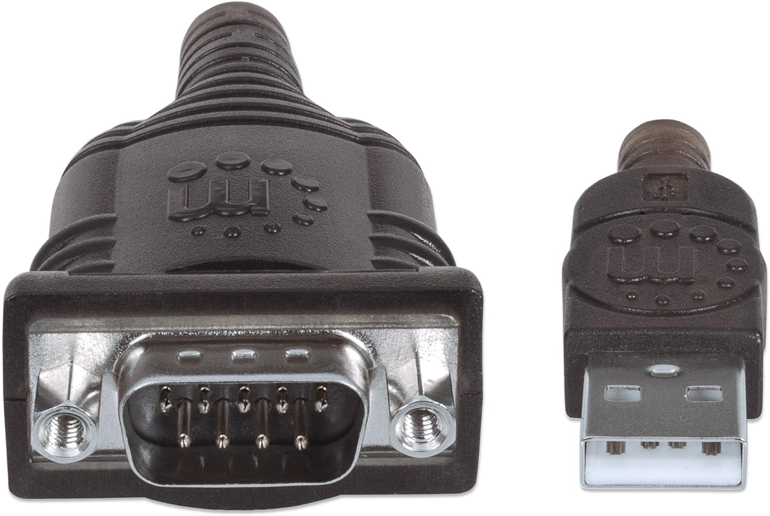 Manhattan USB-A to Serial Converter cable, 45cm, Male to Male, Serial/RS232/COM/DB9, Prolific PL-2303RA Chip, Black/Silver cable, Polybag