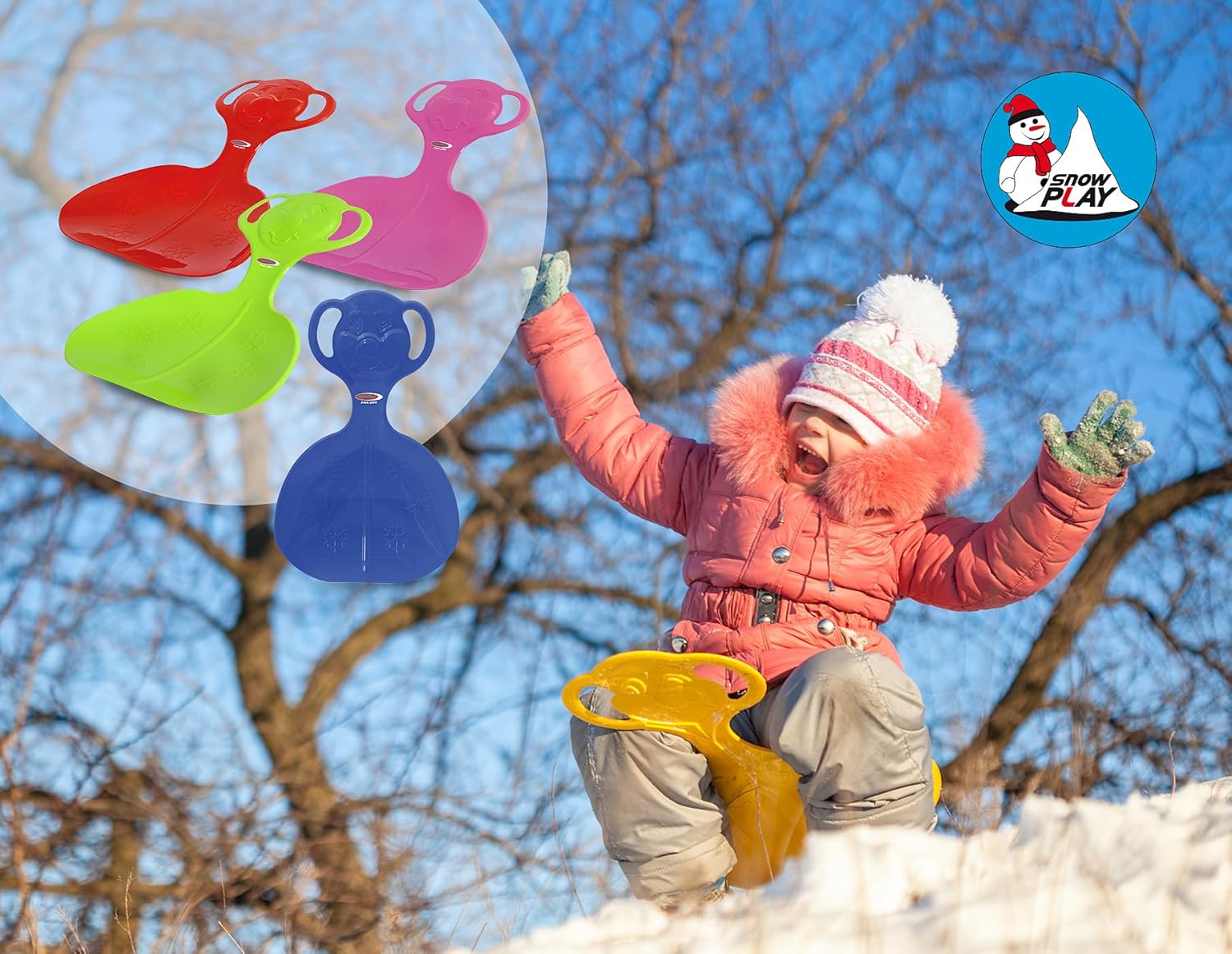 JAMARA 460374 - Snow Play Schneeflitzer Bär - Haltegriffe am Pfannenkopf, langlebiger/ flexibler Kunststoffkörper, Bärform am Griff, Leichtgewicht mit nur 165 g, gelb