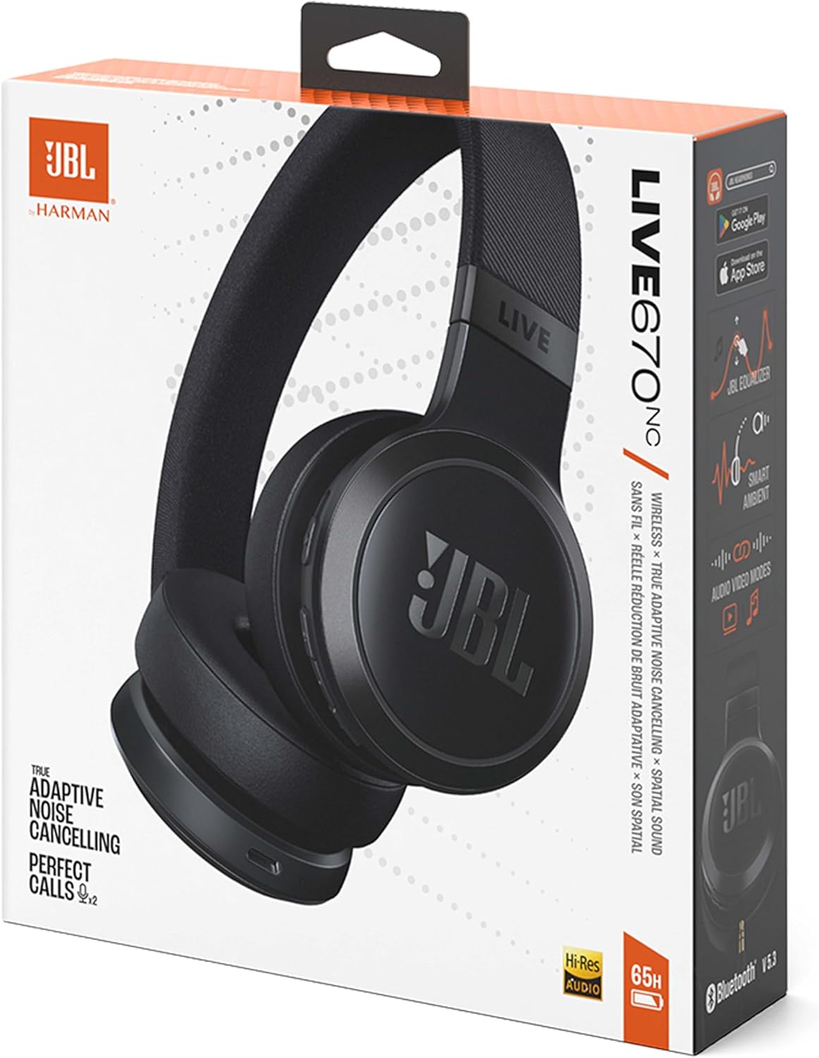 JBL Live 670 NC Wireless On-Ear Headphones with Noise-Cancelling Technology and 65-Hour Battery Life, Black